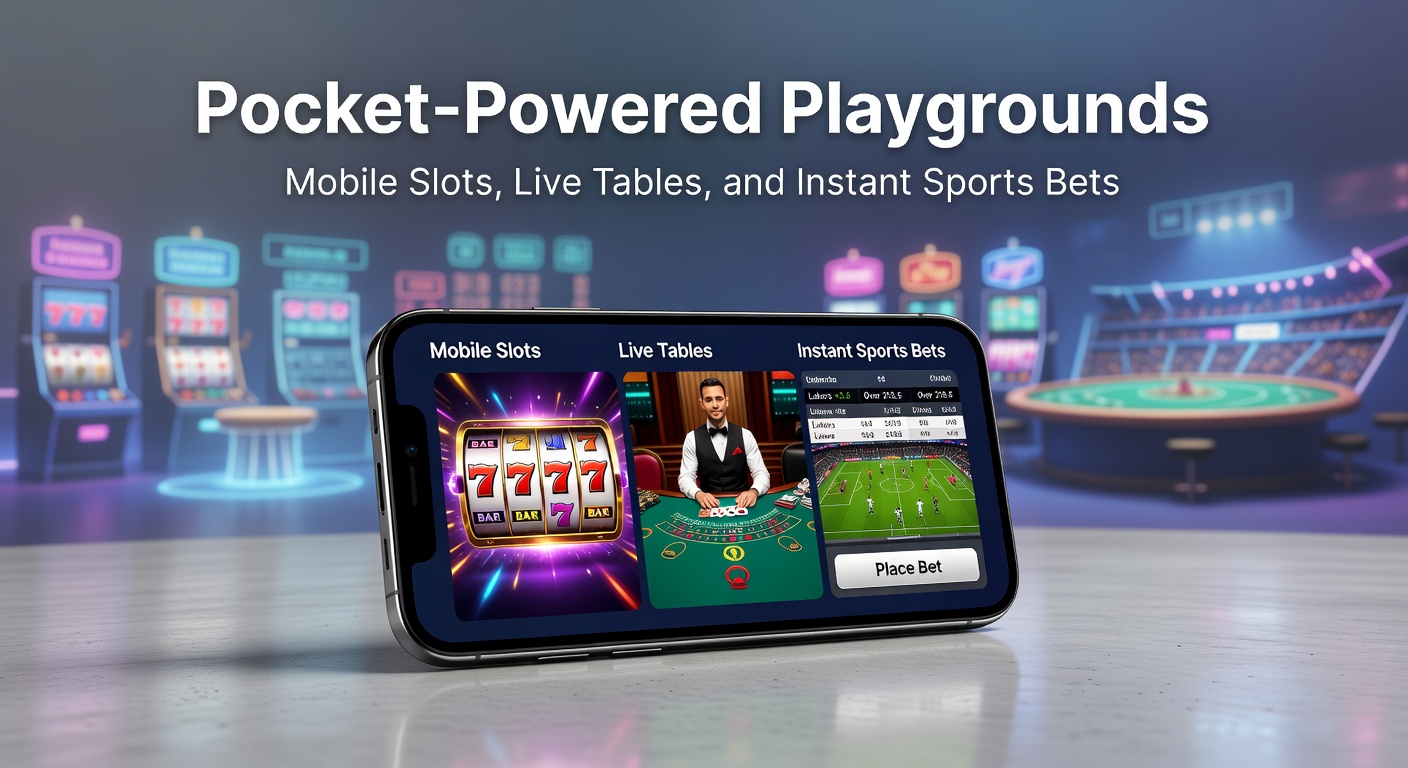 Smartphone mit bunten Slot-Maschinen und Live-Dealern im Vordergrund, umgeben von Sportwetten-Icons